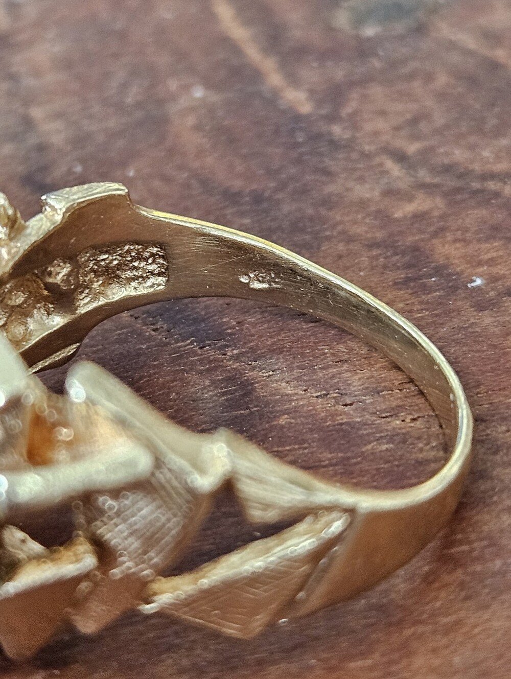 Vintage European Solid 14k 585 MCM Brutalist 3 Stone Diamond Nugget Ring - Picture 7 of 11